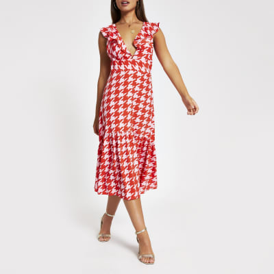 print frill hem midi dress ...